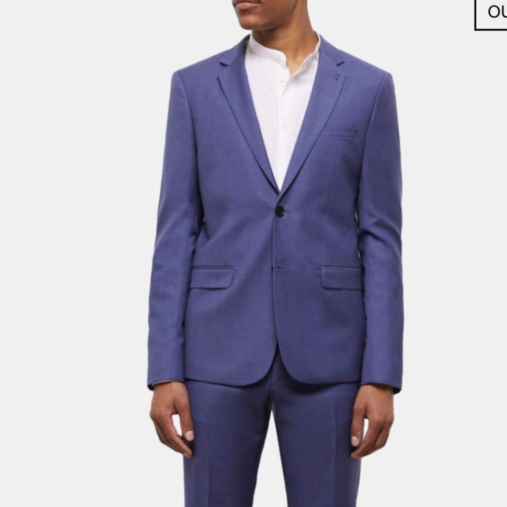 The Kooples Wool Blue Fitted Two Button Closure Suit Blazer Jacket Sz 38 NEW